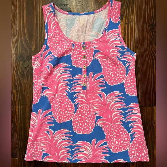 LILY PULITIZER Merrill Tank Top in Blue Haven Little Flamenco Pineapple - Picture 3 of 7